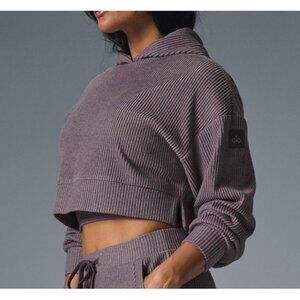 Alo Muse Hoodie Raisinette Heather Ribbed Violet Hood Sweater Hooded Sweatshirt